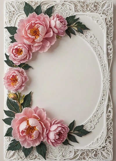 A white plate with pink flowers on it and a green leafy border around the edge of the plate, with a white lace border around the edge, highly detailed oil painting, a pastel, rococo