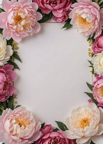 A white and pink flower frame with leaves and flowers around it on a white background with a place for a text or a picture or a name, plain background, a picture, temporary art