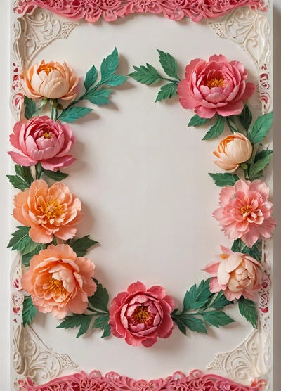 A cake with flowers on it and a white frame around it with a pink border around the edges of the cake and a pink border around the edges, highly detailed oil painting, a flemish baroque, rococo