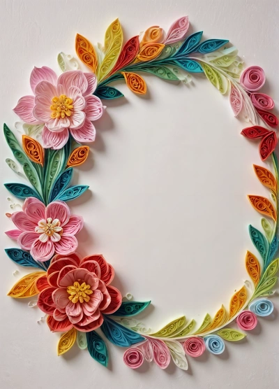 A paper flower wreath with leaves and flowers on it's sides, made out of colored paper, on a white background, with a white background, beautiful detailed, a detailed painting, arts and crafts movement