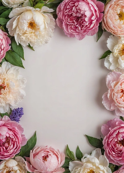 A white and pink flower frame with leaves and flowers around it on a white background with a place for a text or a picture or a name, flowers, a flemish baroque, arts and crafts movement