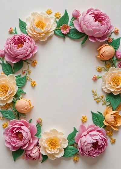 A white plate topped with pink and yellow flowers and leaves on top of it's sides and a green leafy border around the edges, behance hd, a pastel, arts and crafts movement