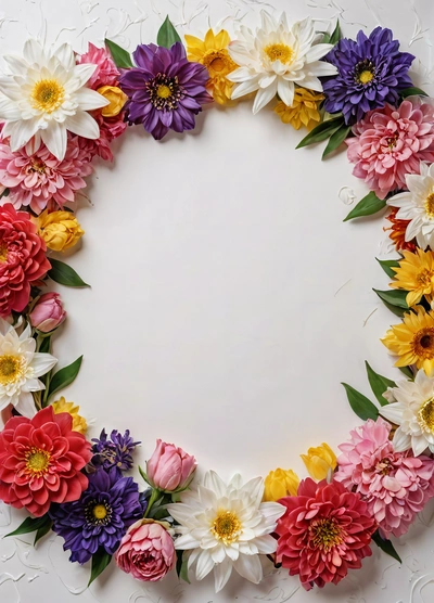 A white plate with a bunch of flowers on it and a white background with a white circle in the middle of the plate is a white doily border, plain background, a stock photo, temporary art