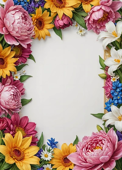 A picture frame with flowers and leaves on it, with a white background for a card or a photo frame with flowers and leaves on it, behance hd, a minimalist painting, temporary art