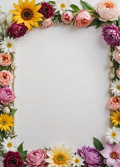 A square frame with flowers and leaves on a white background photo frame with flowers and leaves on a white background photo frame with flowers and, plain background, a screenshot, temporary art