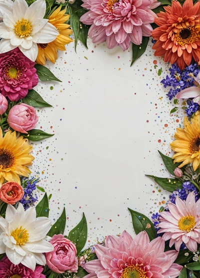 A white background with a bunch of flowers around it with a white center surrounded by leaves and flowers on the bottom of the picture is a white background, flowers, a stock photo, postminimalism