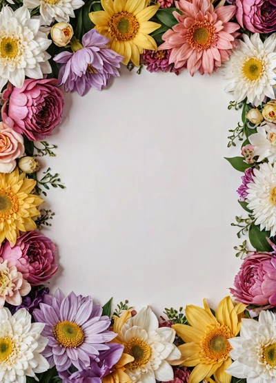 A white background with a bunch of flowers in the middle of it and a white center surrounded by smaller flowers in the middle of the frame, plain background, a picture, temporary art