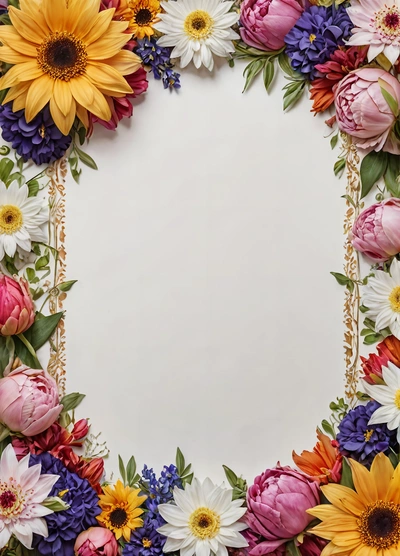 A square frame made of flowers and leaves on a white background with a place for a text or a picture or a picture or a picture, plain background, a stock photo, temporary art