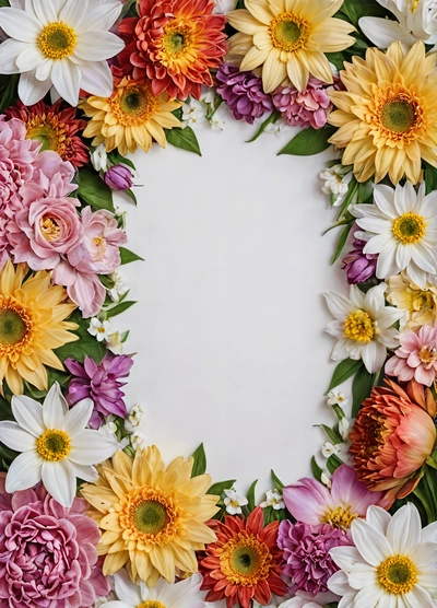 A white background with a bunch of flowers in the middle of it and a white center surrounded by smaller flowers in the middle of the frame, plain background, a stock photo, temporary art