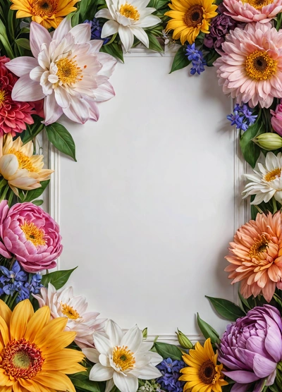 A square frame with flowers around it on a white background photo of a square frame with flowers around it on a white background stock photo, plain background, a stock photo, temporary art