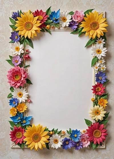 A picture frame with flowers on it and a white background with a white border around it and a white background with a white border around it, highly detailed digital art, a stock photo, temporary art