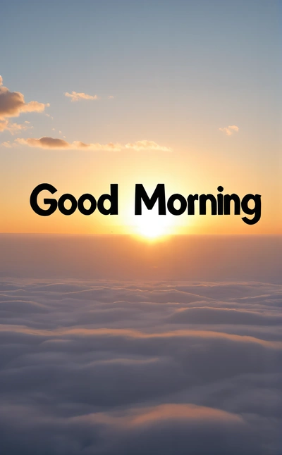 A picture of the sun setting over the clouds with the words good morning in the middle of the picture and the sun in the distance, morning, a picture, dau-al-set