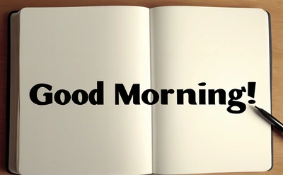 A book with a pen on top of it that says good morning on it and a pen resting on the book's cover next to it, morning, a digital rendering, art & language