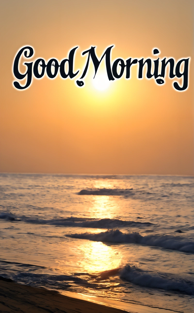 A picture of the sun setting over the ocean with the words good morning in the middle of the picture and the sun setting over the ocean, book cover, a digital rendering, dau-al-set