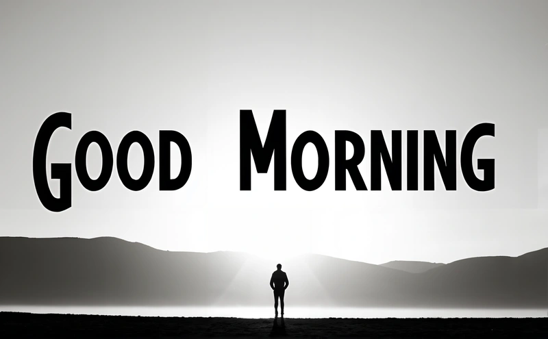 A man standing in the middle of a field with the words good morning in the background of the picture and the sun shining through the clouds, morning, a digital rendering, dau-al-set