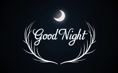 A black and white photo with the words good night written in white on a dark background with a crescent and a crescent in the middle, night, a digital rendering, folk art