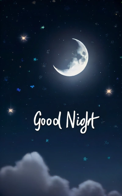 A night sky with stars and a crescent moon with the words good night written in white on it and a crescent moon with stars in the sky, night, a screenshot, dau-al-set