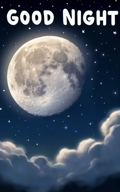 A full moon with the words good night written on it in the sky above clouds and stars in the sky above it is a full moon, moon, a detailed matte painting, fantasy art