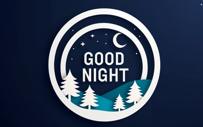 A night scene with a moon and trees in the background with the words good night written in a circle on the bottom of the image, smooth and clean vector curves, vector art, international typographic style