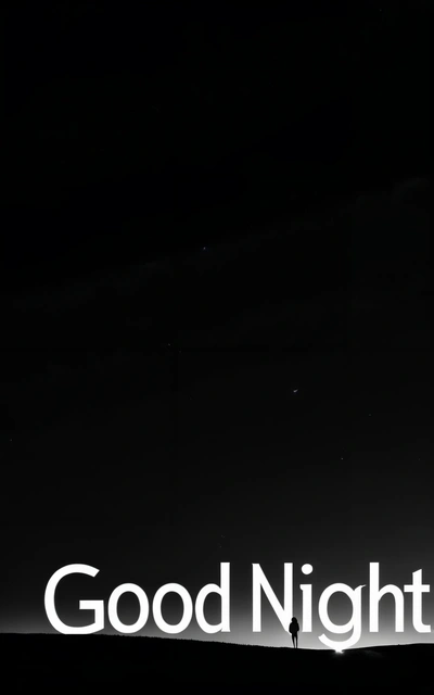 A person standing in the dark with a light on their head and a sign that says good nights on it in the background is a dark sky, night sky, a screenshot, minimalism