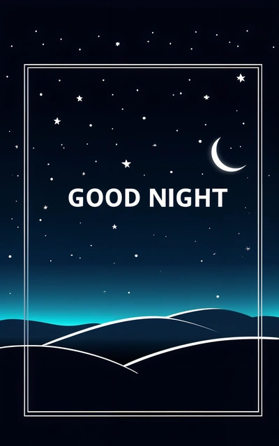 A night scene with a moon and stars in the sky and a frame with the words good night written below it in a square frame, smooth and clean vector curves, a digital rendering, dau-al-set