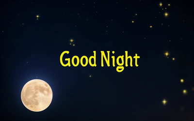 A full moon with the words good night written in yellow on it and stars in the sky above it, with the words good night written in yellow, night, a digital rendering, dau-al-set