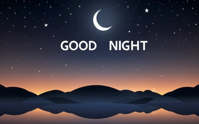 A night scene with a crescent and stars above the water and a moon in the sky above the water and the words good night written in the sky, night, a digital rendering, dau-al-set