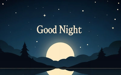 A night scene with the words good night in the middle of the image and a full moon in the background with a lake and trees, night, a screenshot, dau-al-set