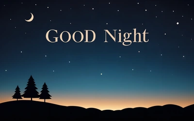 A night scene with a tree and a moon in the sky with the words good night written across the image and a full moon in the sky, night, a digital rendering, dau-al-set