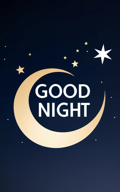 A good night with stars and a crescent on a dark background with the words good night written in white on the crescent and the moon, night, a digital rendering, dau-al-set