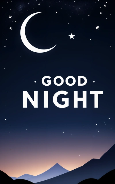 A night sky with stars and a crescent with the words good night written in white on it, and a crescent with the word good night written in white, night, vector art, dau-al-set