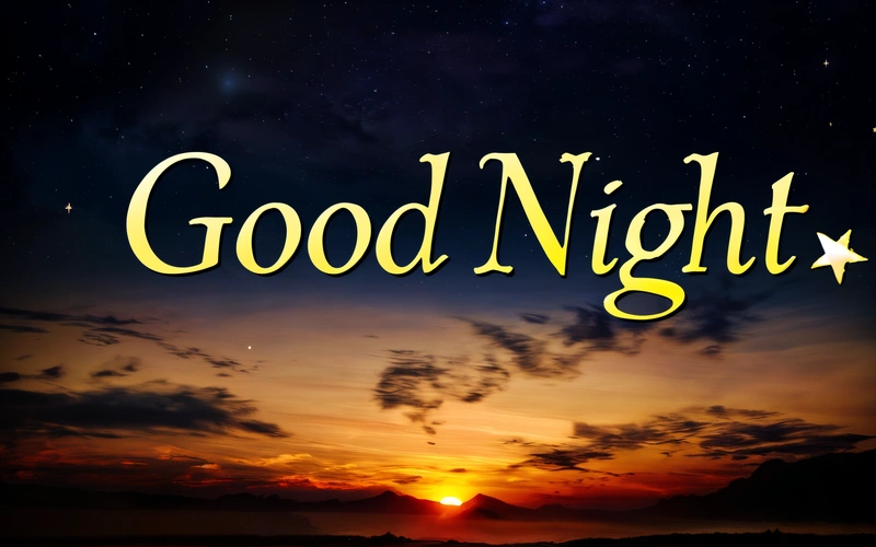 A picture of a sunset with the words good night in the middle of it and a star in the sky above it with the sun setting behind it, night, a digital rendering, dau-al-set