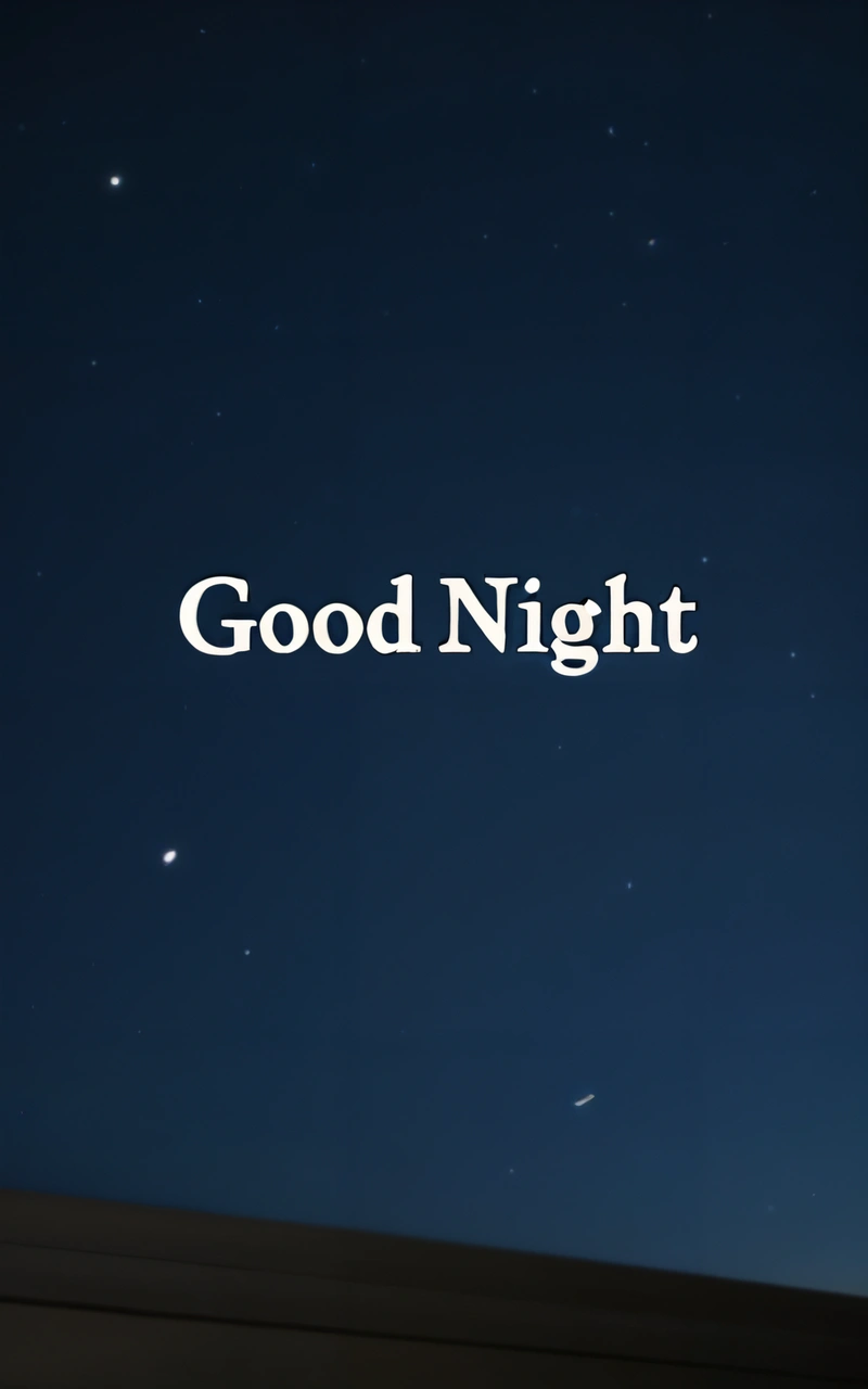 A picture of a night sky with the words good night on it and stars in the sky above it with the words good night written in white, night, a screenshot, dau-al-set