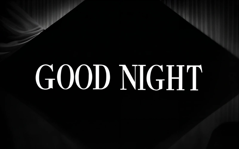 A black and white photo with the words good night written in white on a black background with a diamond shaped diamond in the middle of the word, david rudnick, a digital rendering, international typographic style