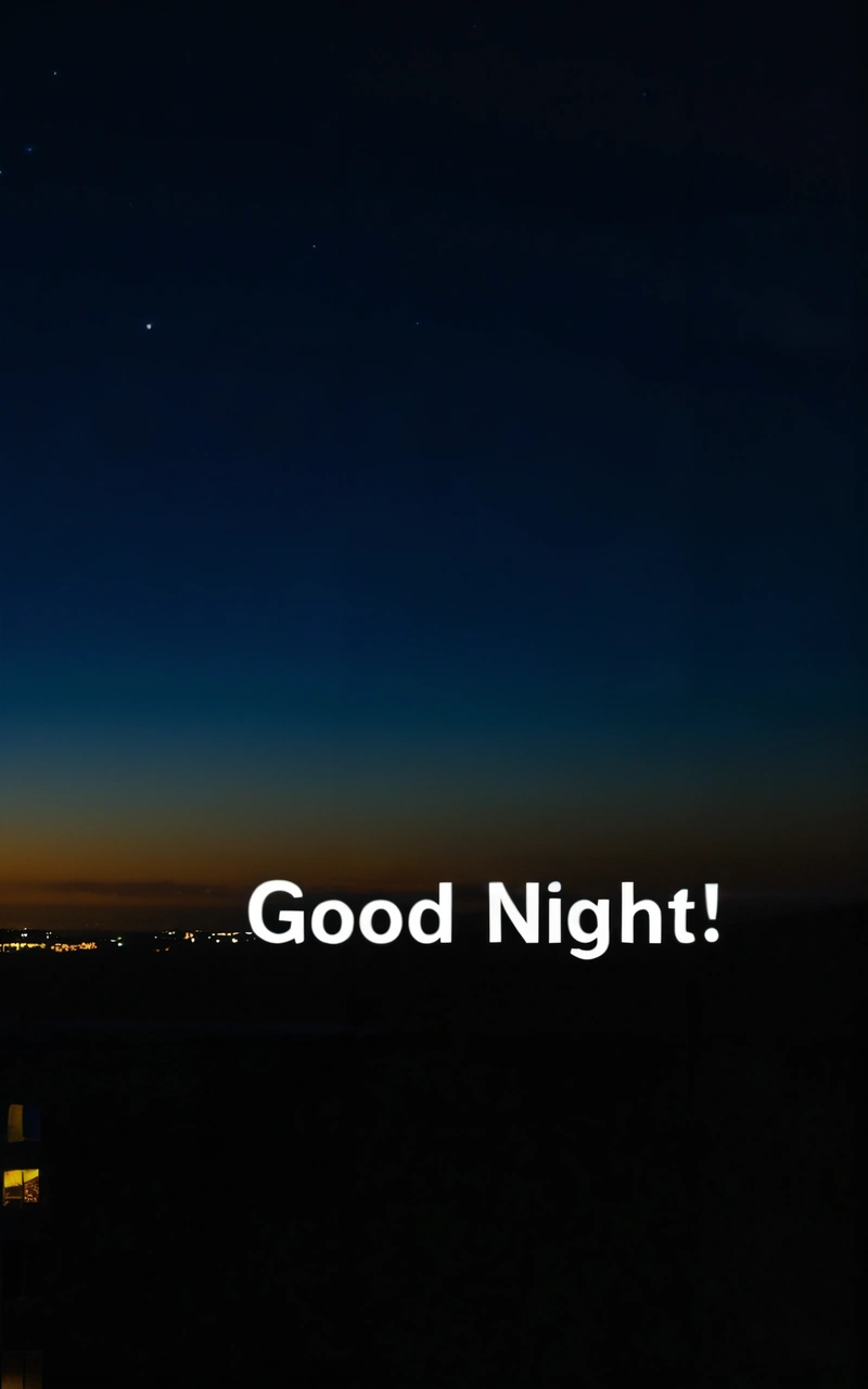 A night sky with a full moon and a good night message on it with a city in the background and a bright light in the middle, night, a photo, dau-al-set