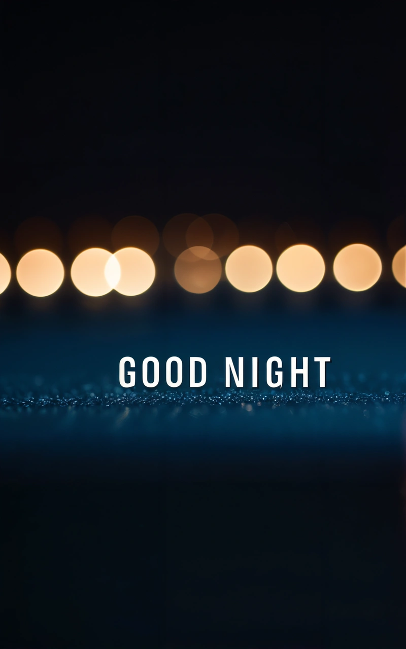 A candle with a message that says good night on it and a blurry background of lights in the dark with a blurry image of a candle, dark background, a 3d render, dau-al-set