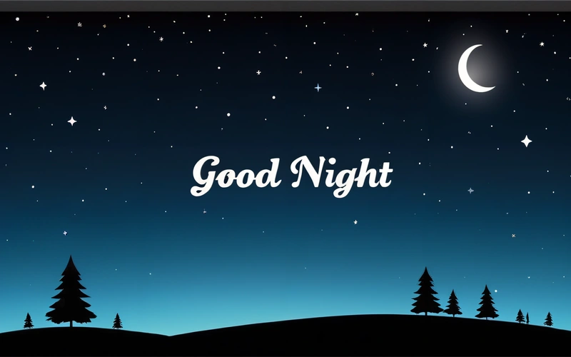 A night scene with a full moon and stars and trees in the foreground and a good night written in the middle of the picture, night, a digital rendering, dau-al-set