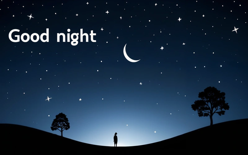 A person standing in the middle of a field under a night sky with stars and a crescent moon above them and a man standing in the distance, night, a storybook illustration, dau-al-set