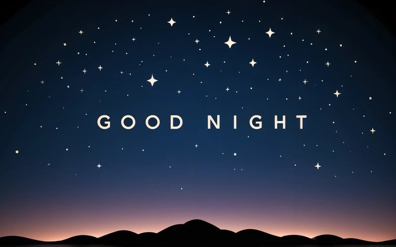 A night sky with stars and the words good night written in white letters on a blue background with a mountain silhouette and a star filled sky, night, vector art, dau-al-set