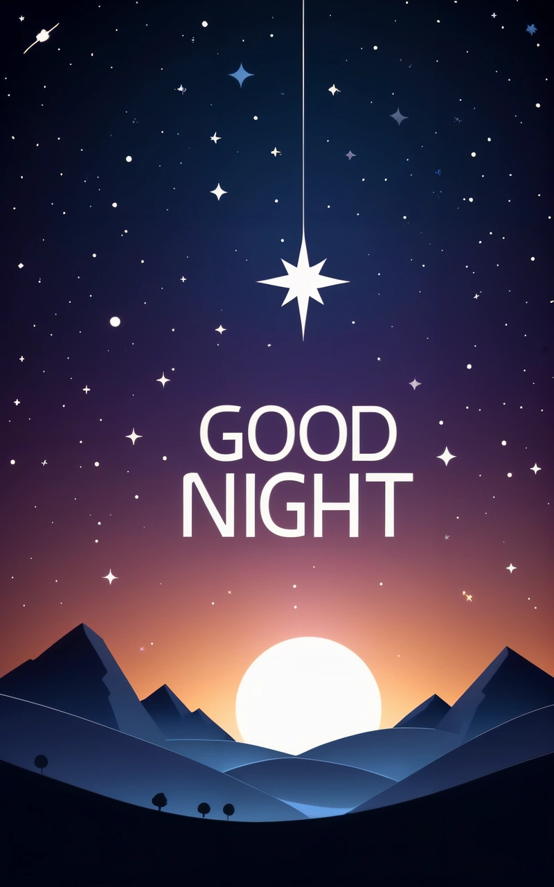 A night scene with the words good night on it and stars above the mountains in the background, and a bright sun shining down on the horizon, smooth and clean vector curves, vector art, space art