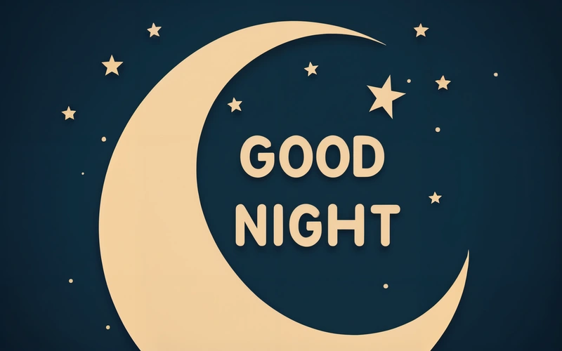 A crescent with stars and the words good night written on it in white on a blue background with stars and the words good night written on it, night, a digital rendering, dau-al-set