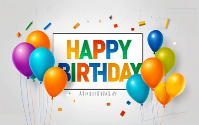 A Birthday card with balloons and confetti on a white background with a happy Birthday sign in the middle of the card and a lot of confetti, affinity photo, a 3d render, international typographic style