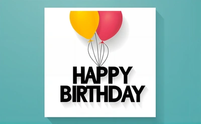 A happy Birthday card with balloons on it, with the words happy Birthday written in black on a white background with a shadow of a, smooth and clean vector curves, a pastel, international typographic style