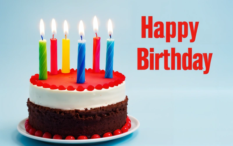 A Birthday cake with candles on it with a happy Birthday message in the middle of the cake is a red and white cake with a red frosting, plain background, a pastel, international typographic style