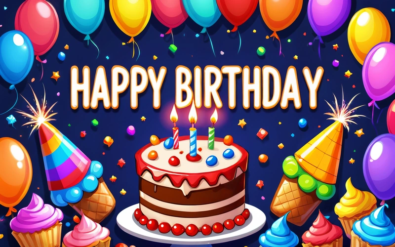 A Birthday cake with candles surrounded by balloons and streamers of confetti and streamers of streamers and streamers of streamers, plain background, a pastel, american barbizon school