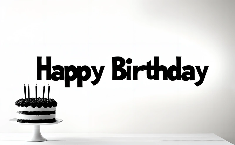 A Birthday cake with candles on a table with a happy Birthday sign behind it that says happy Birthday on a wall behind it is a cake, plain background, a pastel, international typographic style