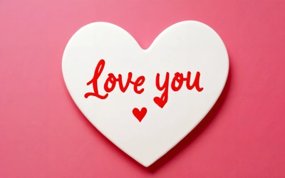 A heart shaped paper cutout with the words love you on it on a pink background with a red heart in the center of the cutout, love, a digital rendering, international typographic style