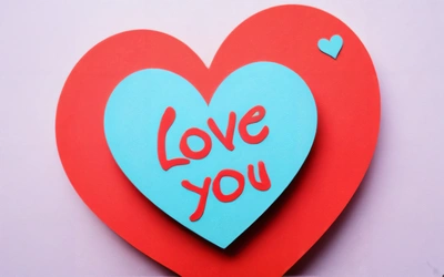 A paper heart with the words love you on it and a heart cut out of it with a heart on the side of it with a blue and red heart, love, a 3d render, romanticism