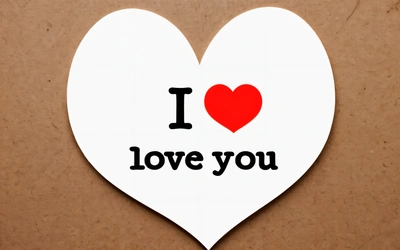 A heart shaped sticker with the words i love you on it and a red heart in the center of the sticker that says i love you, love, a cross stitch, international typographic style