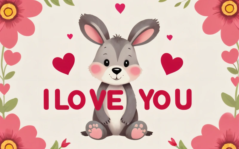 A picture of a cute bunny with a heart on it's chest and the words i love you written in the middle of the picture, u, vector art, furry art